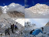 
The Makalu Southwest Face and West Pillar gave way to the Makalu West Face as I continued trekking on the enormous boulders above the Barun Glacier towards Makalu Sandy Camp After 2:30 we reached the Japanese Sandy Campsite (5300m), but there was already a large tour group camped there, so we climbed another 50m and Palde made a campsite for us.
